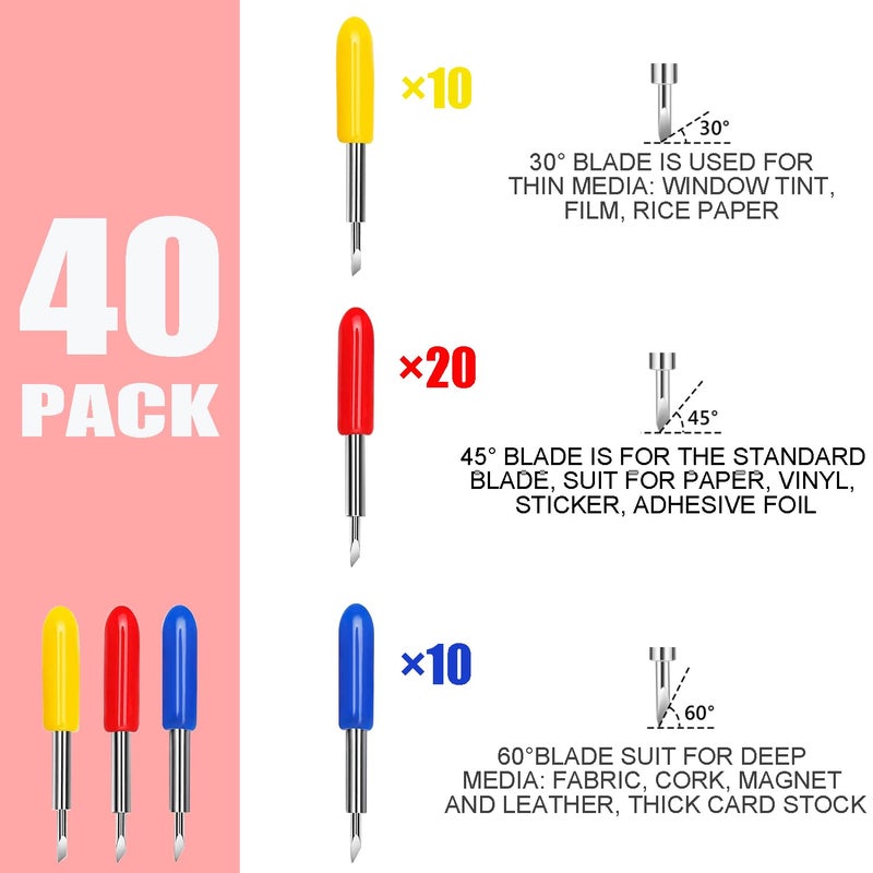 THANMAO 40 Pcs Replacement Blades Compatible with Explore Air 2/Air 3 /Maker/Maker 3/4 Cutting Machines - includ 10PCS Fine-Point Blades, 20PCS Standard Blaeds and 10PCS Deep Cutting Blades - Image 2